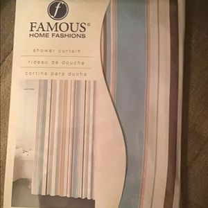 - New Fabric shower curtain Famous home fashions blues,Brown strips Bathrooms